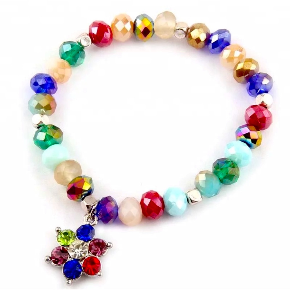 Crystal Bracelet with Rhinestone Flower Charm